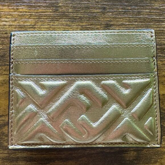 Fendi metallic gold baguette monogram card holder - Picture 1 of 10